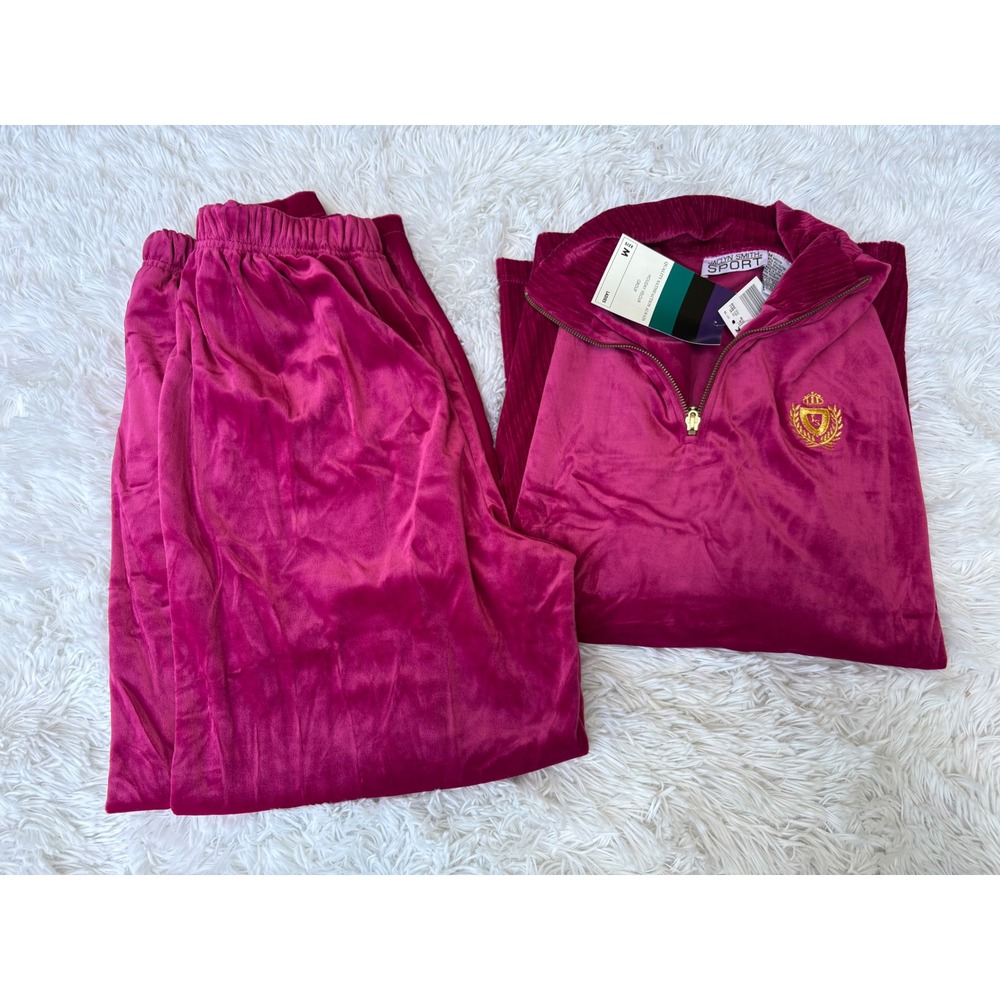 Jaclyn Smith Magenta Velour Tracksuit Set NWT Vintage Style Medium Pink